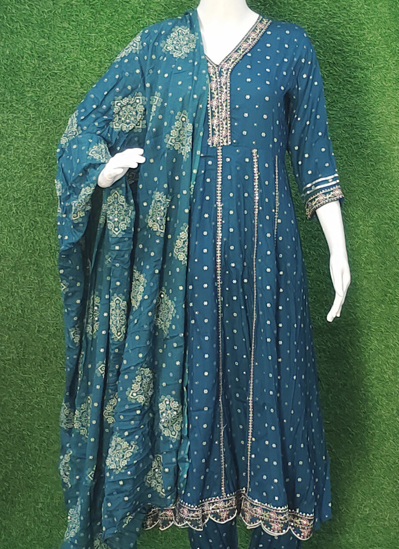 Peacock Rayon Cotton Anarkali Style Salwar Suit