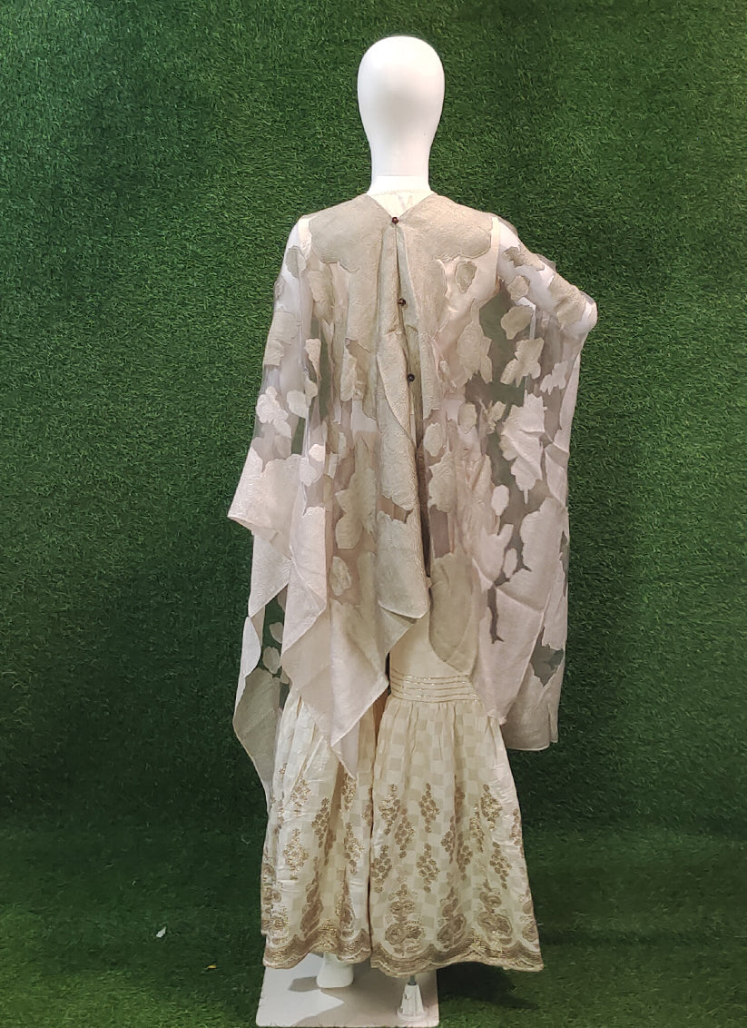 Off white & Creem Cotton Embroidery 3 Piece Indo Western