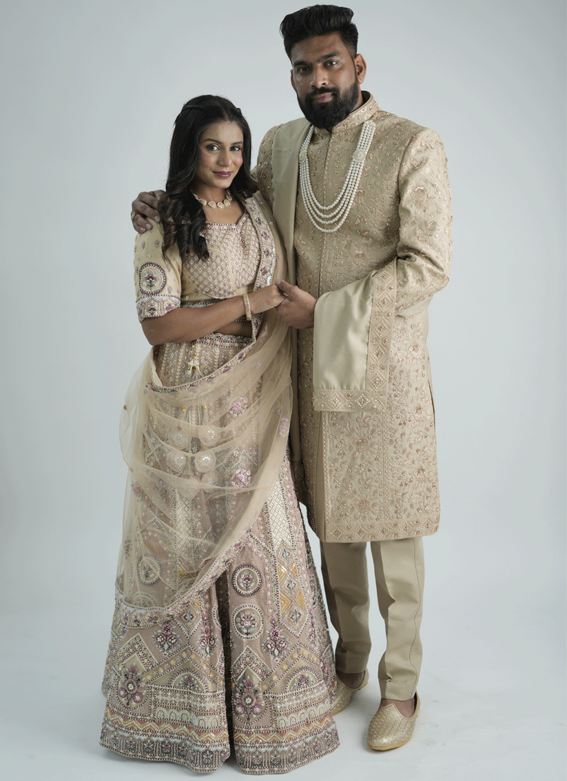 Peach Jacquard Hand Embroidery & Motif Work Sherwani