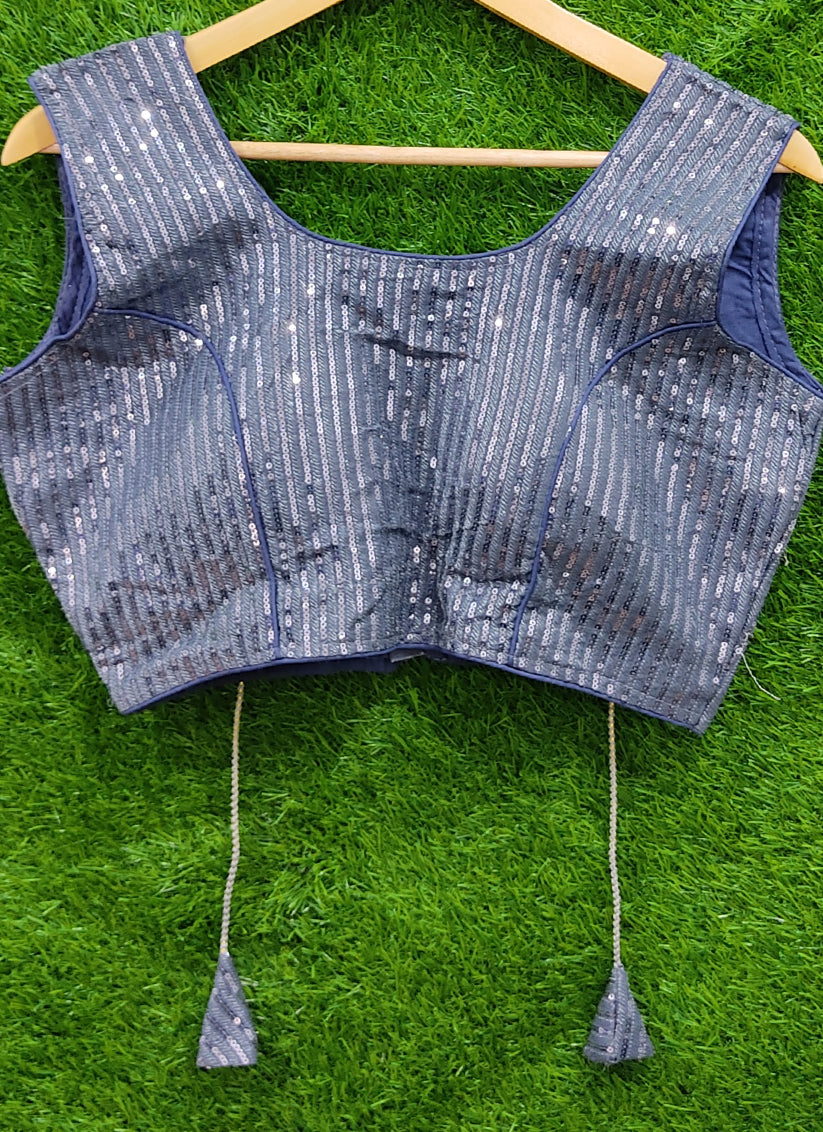 Grey Georgette Embroidered Readymade Padded Blouse