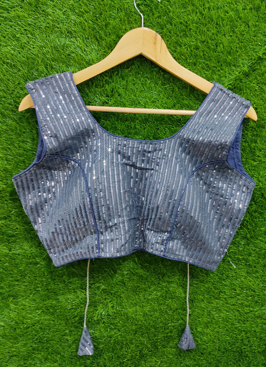 Grey Georgette Embroidered Readymade Padded Blouse