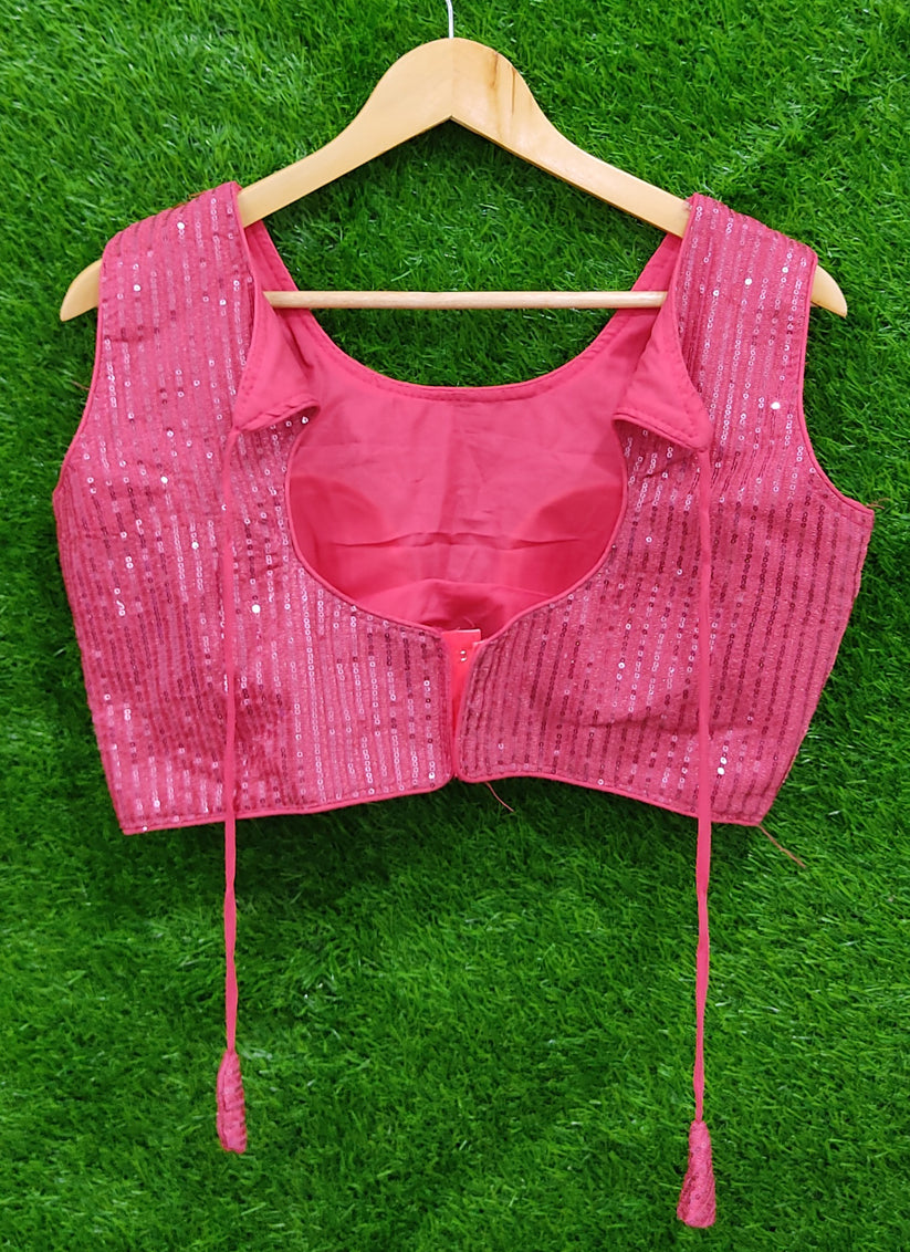 Hot Pink Georgette Embroidered Readymade Padded Blouse
