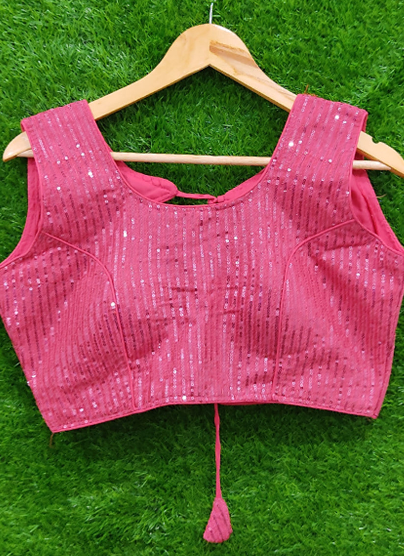 Hot Pink Georgette Embroidered Readymade Padded Blouse