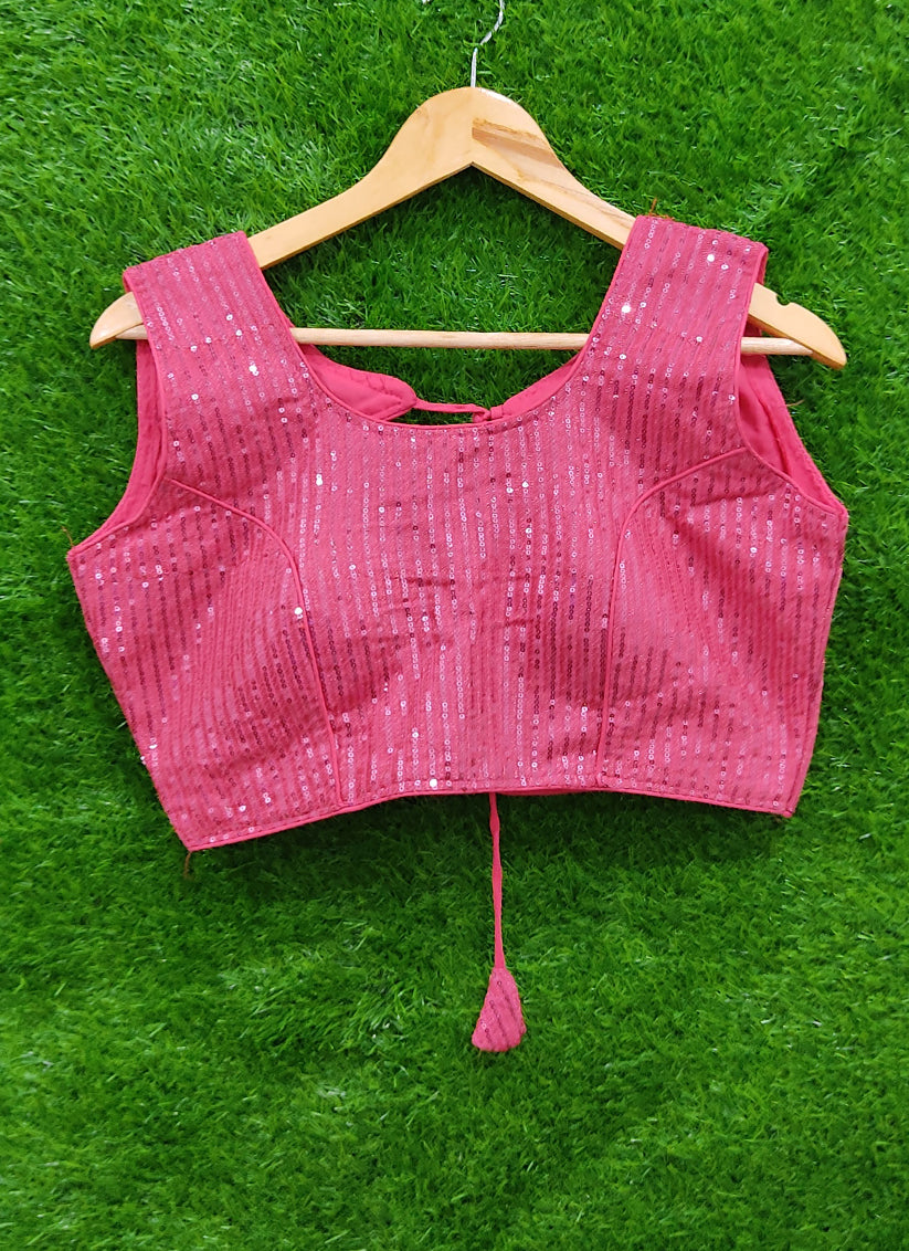 Hot Pink Georgette Embroidered Readymade Padded Blouse