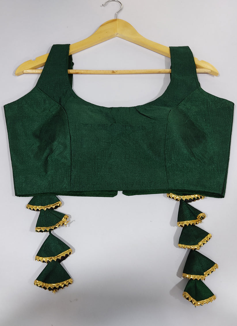 Green Raw Silk Readymade Padded Blouse