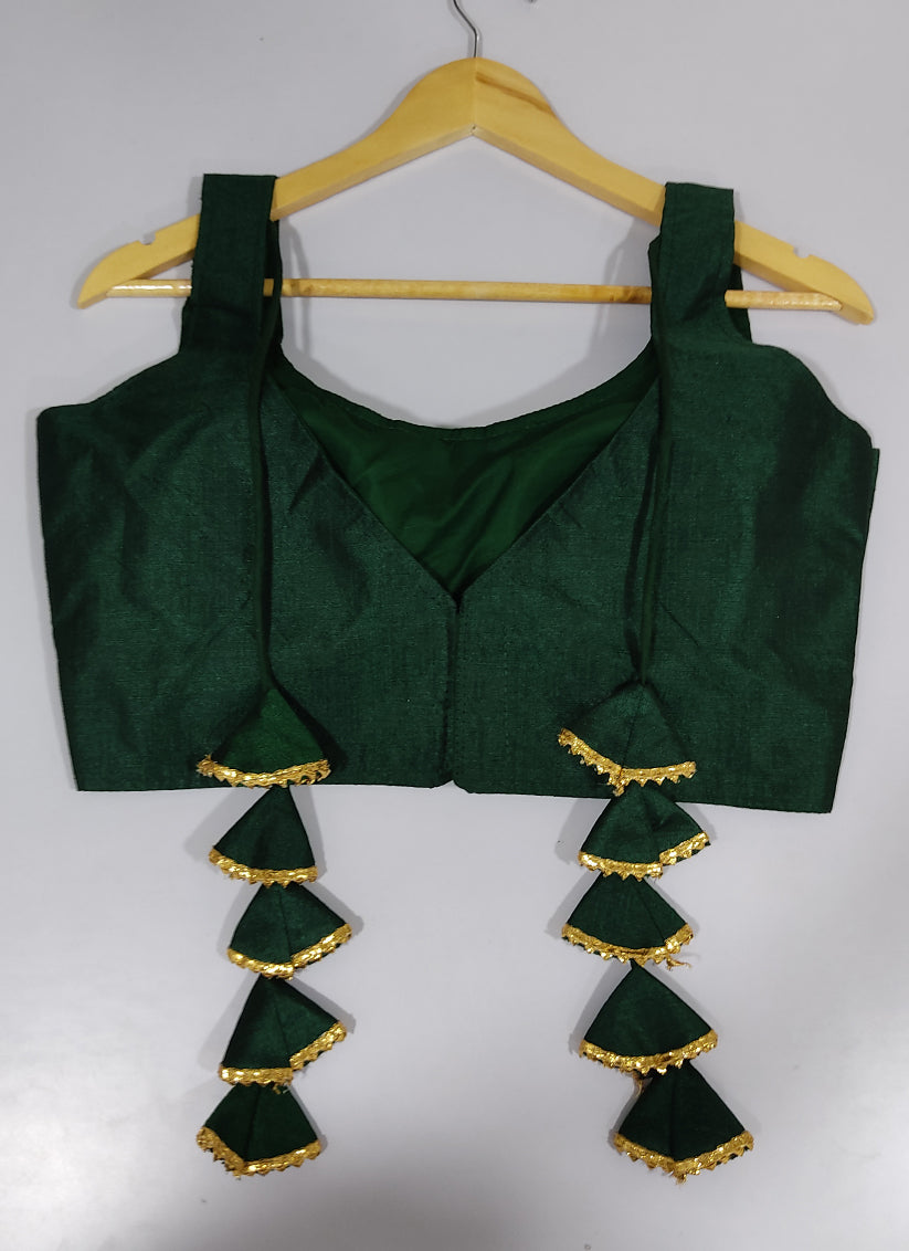 Green Raw Silk Readymade Padded Blouse