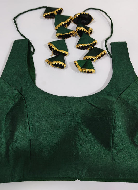 Green Raw Silk Readymade Padded Blouse