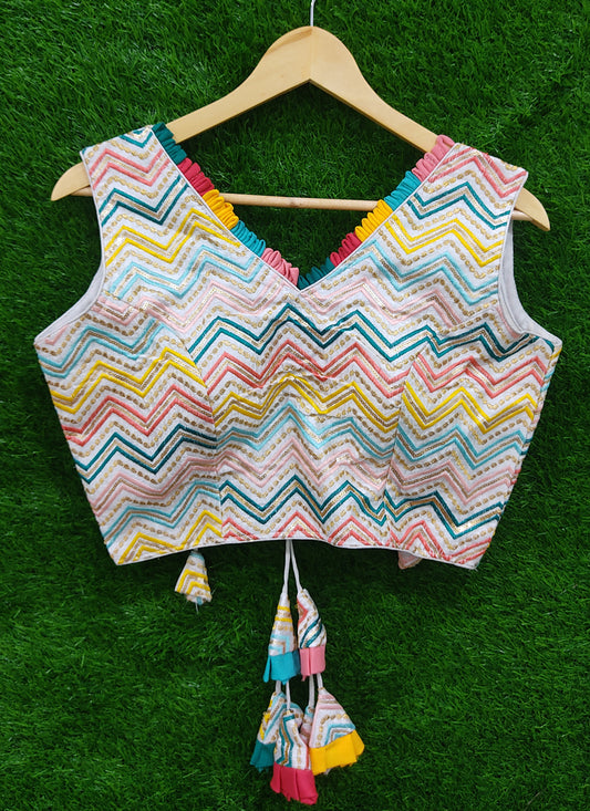 Ivory Silk Embroidered Readymade Padded Blouse