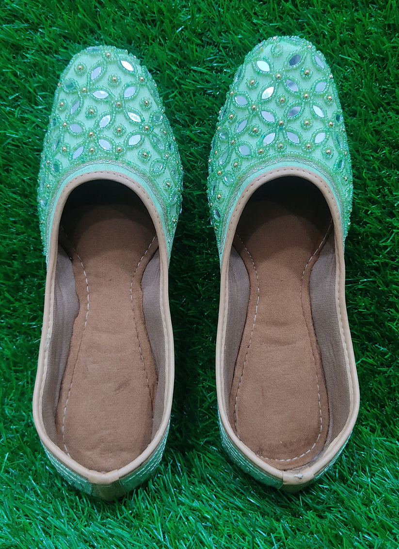 Pista Green Beautifully Handcrafted Women Punjabi Mojari