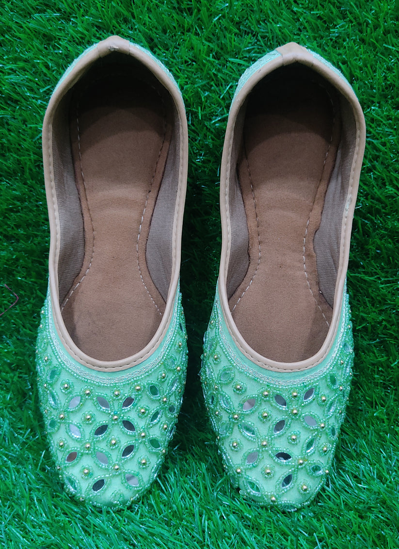 Pista Green Beautifully Handcrafted Women Punjabi Mojari