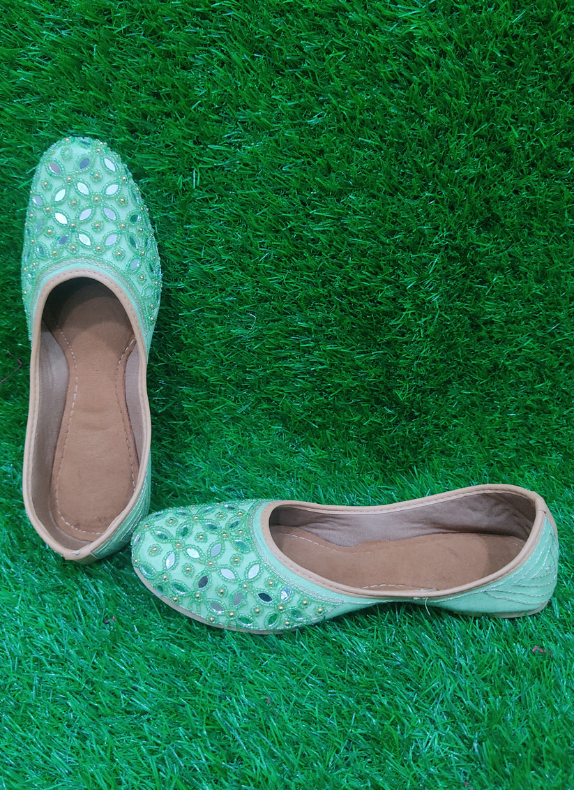 Pista Green Beautifully Handcrafted Women Punjabi Mojari