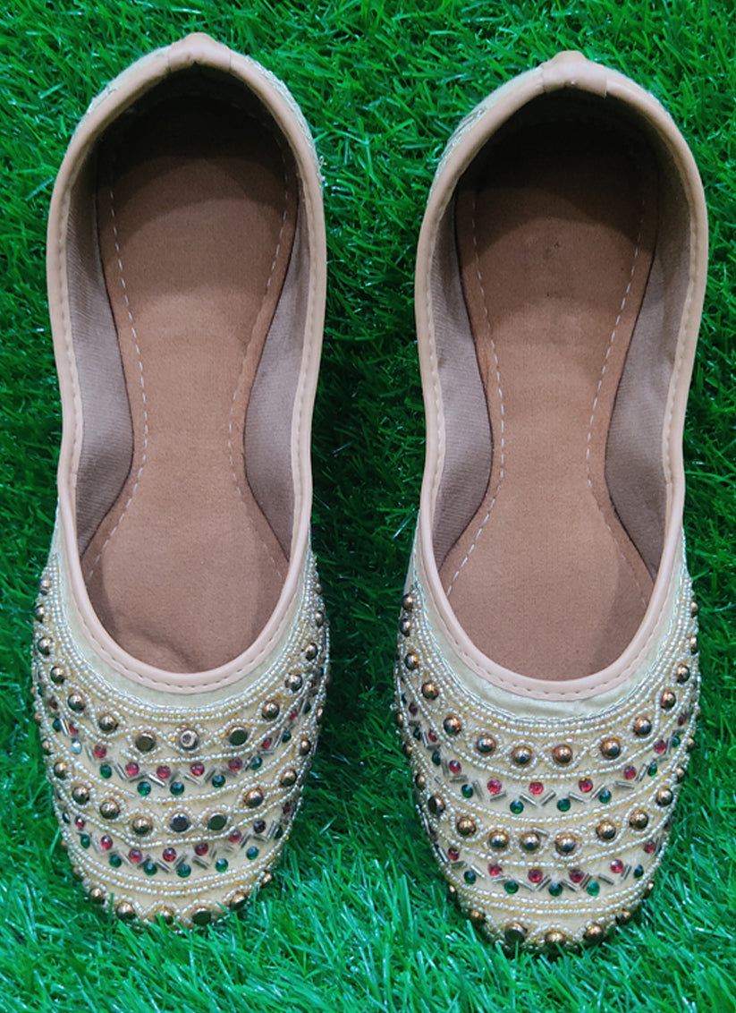 Beige Beautifully Handcrafted Women Punjabi Mojari