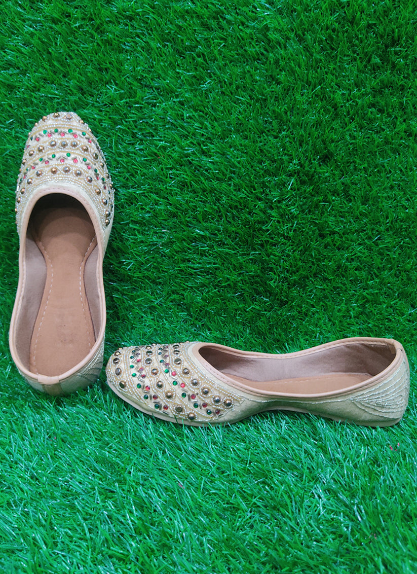 Beige Beautifully Handcrafted Women Punjabi Mojari
