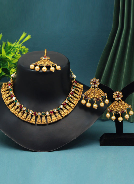 Rani & Green Matte Gold Necklace Set