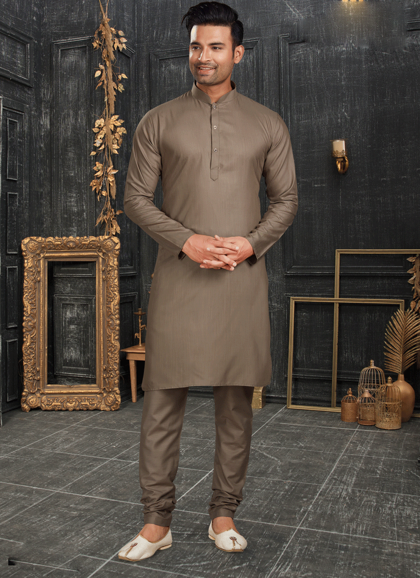 Taupe Men's cotton Kurta Pyjama Set
