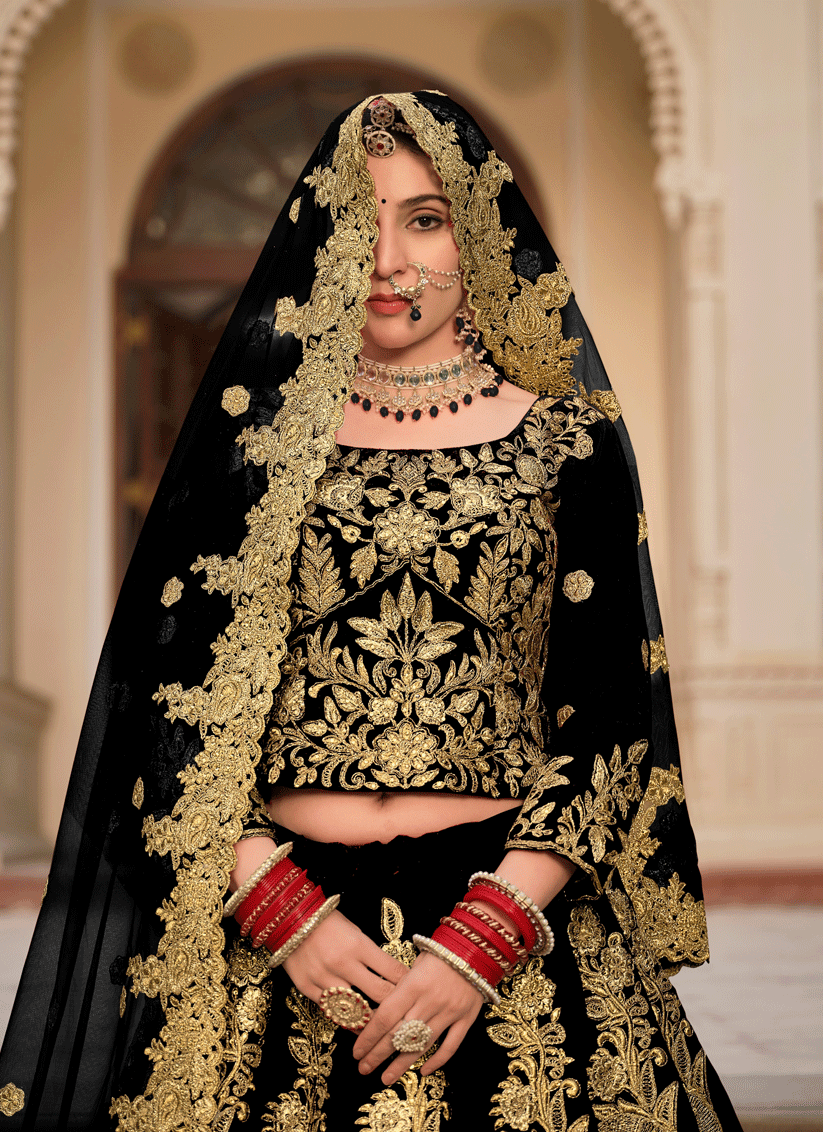 Black Embroidered Velvet Lehenga Choli