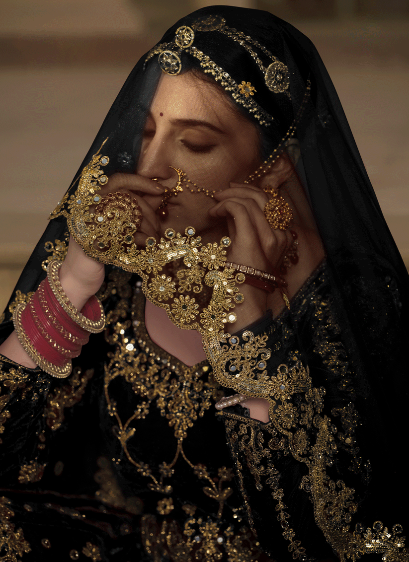 Black Velvet Embellished Bridal Lehenga Choli
