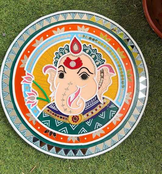 Ganesha Handmade Traditional Lippan Art Wall Plate