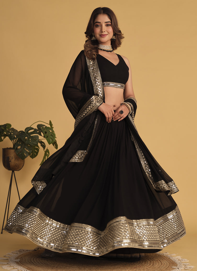 Black Sequins Embroidered Lehenga Choli Set
