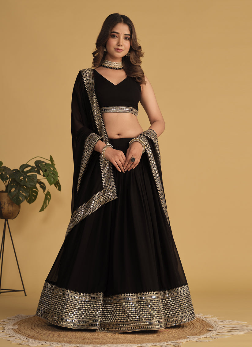 Black Sequins Embroidered Lehenga Choli Set