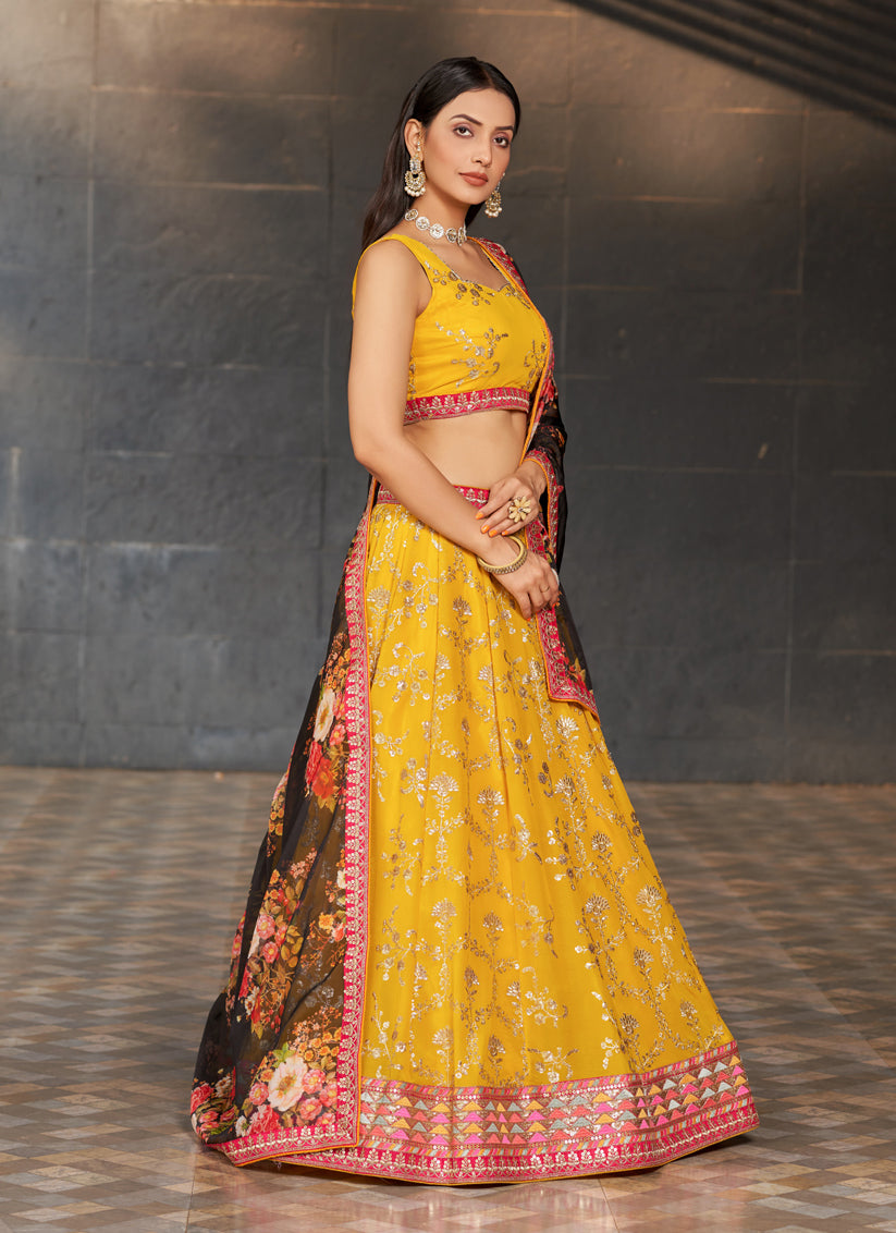 Golden Yellow Georgette Lehenga Choli Set