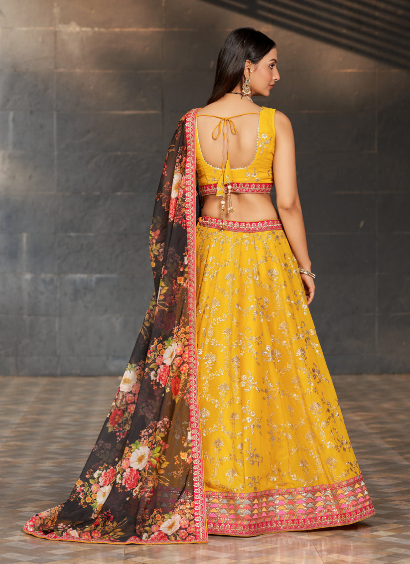 Golden Yellow Georgette Lehenga Choli Set