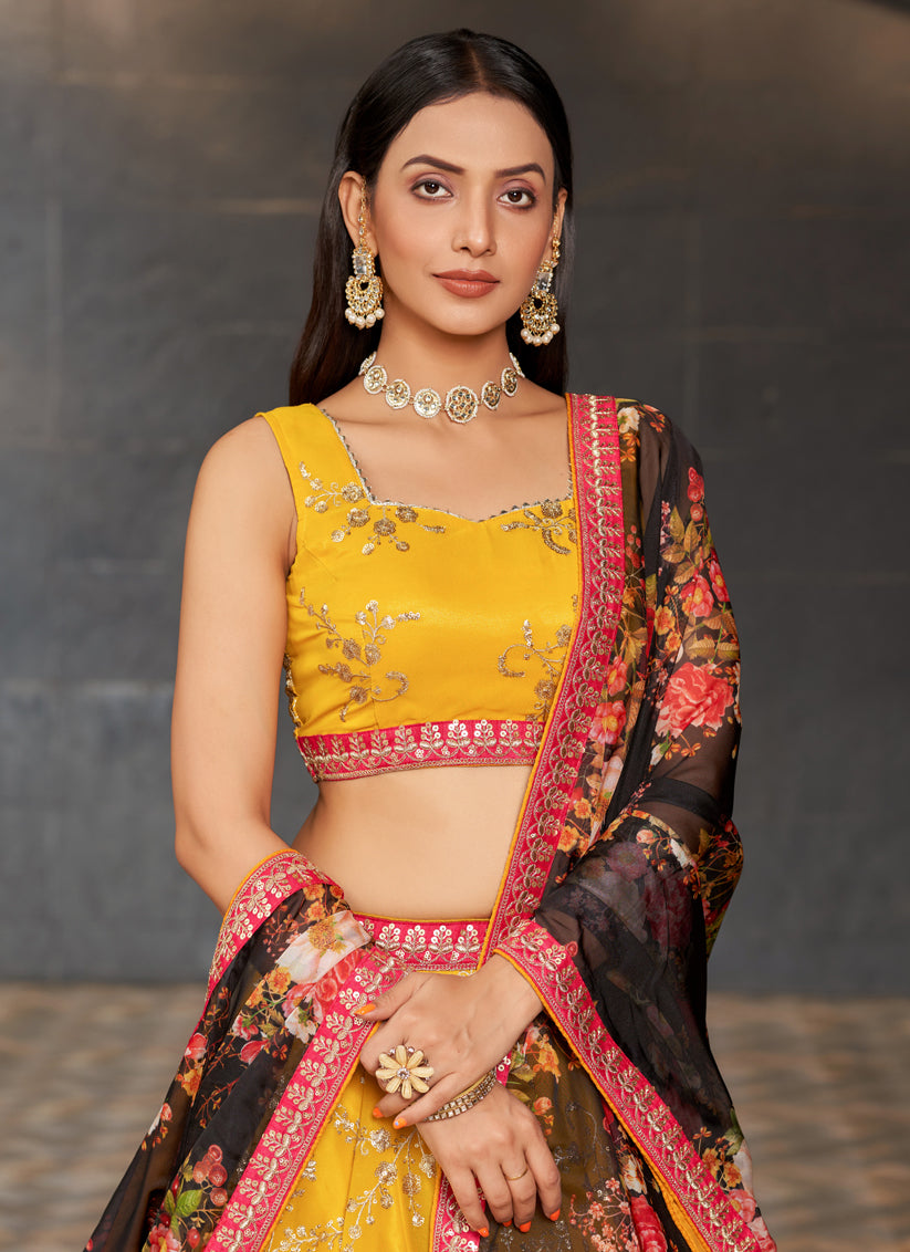 Golden Yellow Georgette Lehenga Choli Set