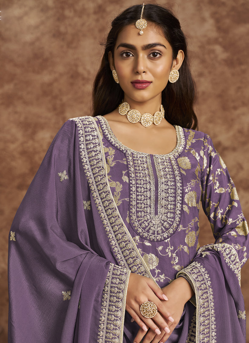 Mauve Dola Jacquard & Embroidered Plus Size Suit
