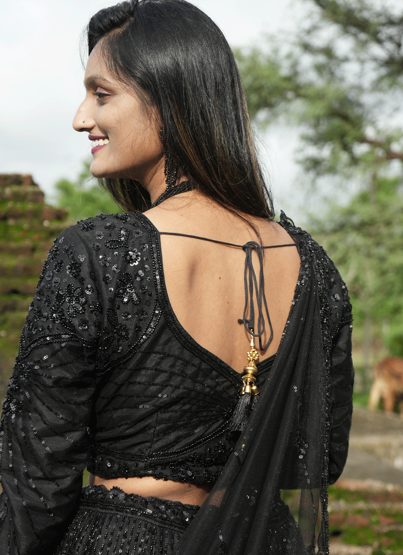 Black Net Heavy Embellished Designer Lehenga Choli