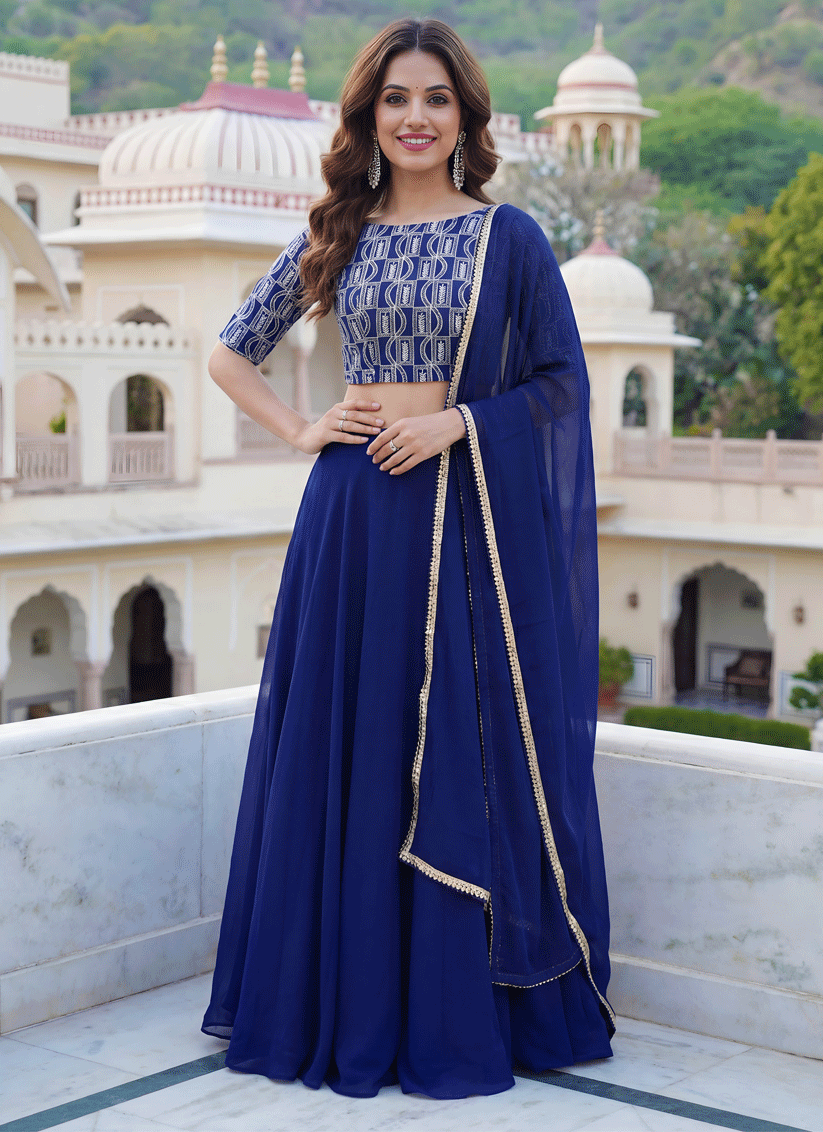 Royal Blue Georgette Lehenga Choli with Classic Traditional Work