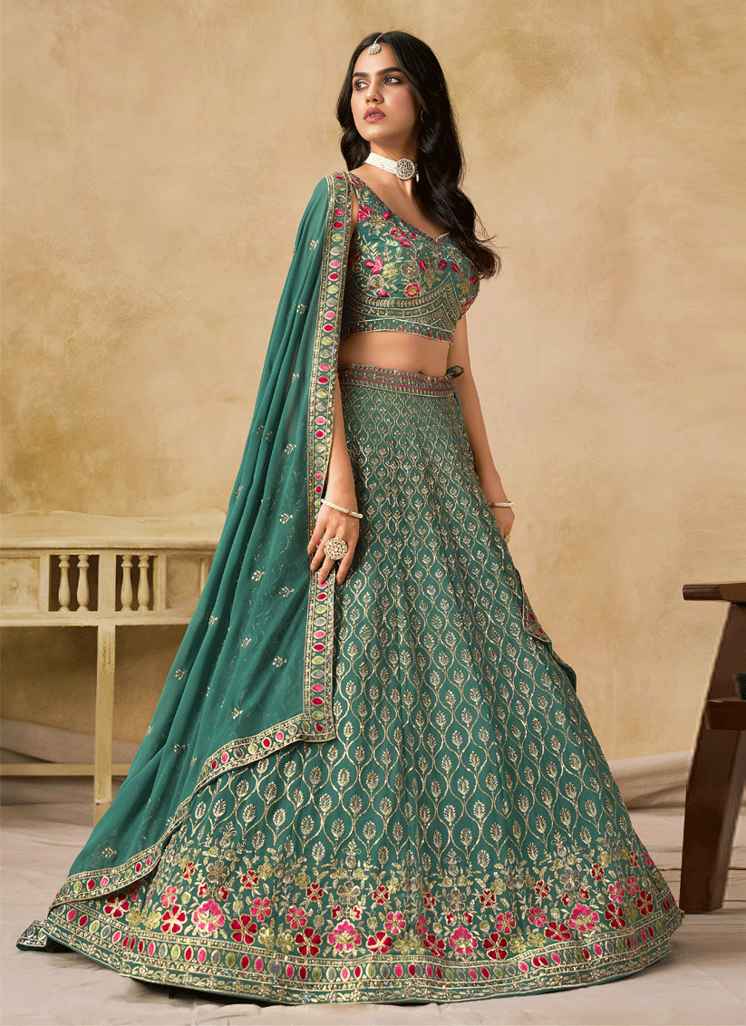 Royal Blue Georgette Lehenga Choli with Sequins & Thread Embroidery