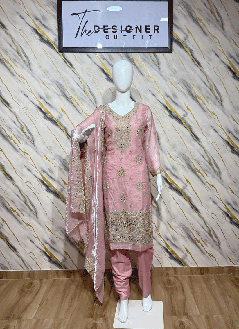 Party Pink Cotton Silk Salwar Suit