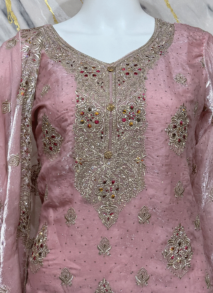 Party Pink Cotton Silk Salwar Suit