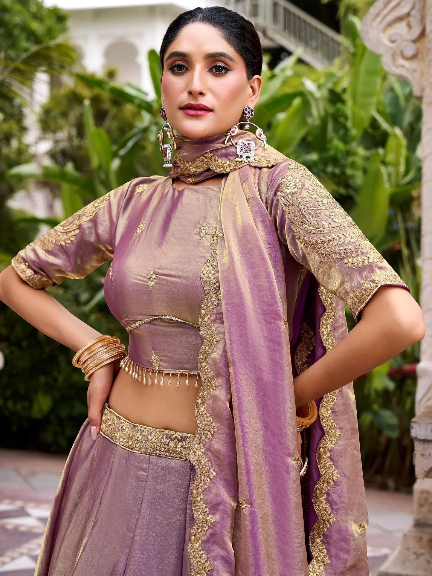 Elegant Lilac Sequin-Embroidered Organza Function Lehenga with Blouse