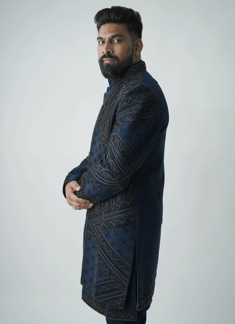 Teal Blue Handcrafted Set Indo-Western