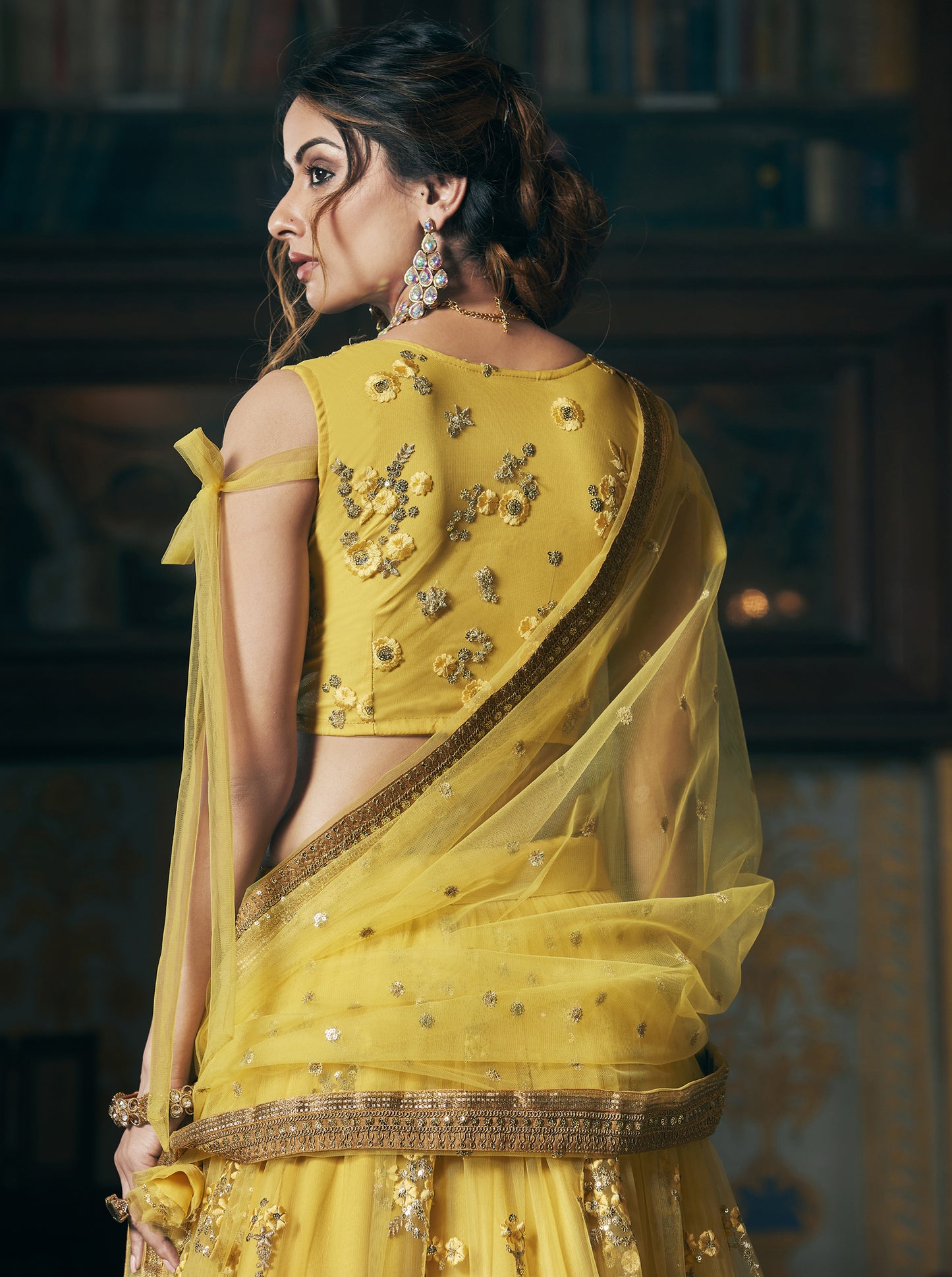 Lemon Yellow Net Embroidered Designer Lehenga Choli