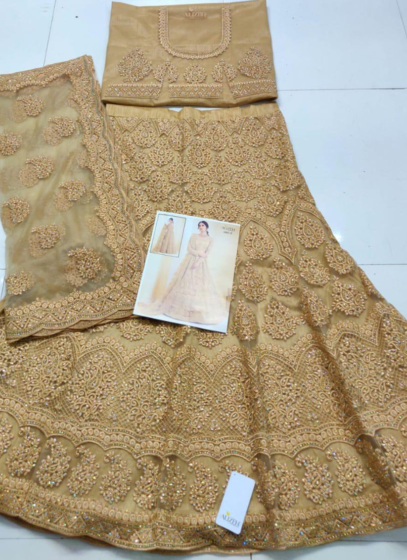 Golden Net Embroidered Bridal Lehenga Choli