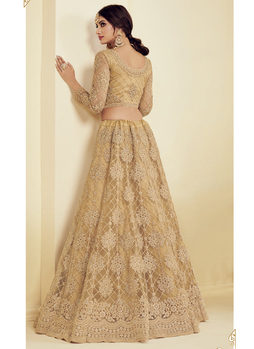 Golden Net Embroidered Bridal Lehenga Choli