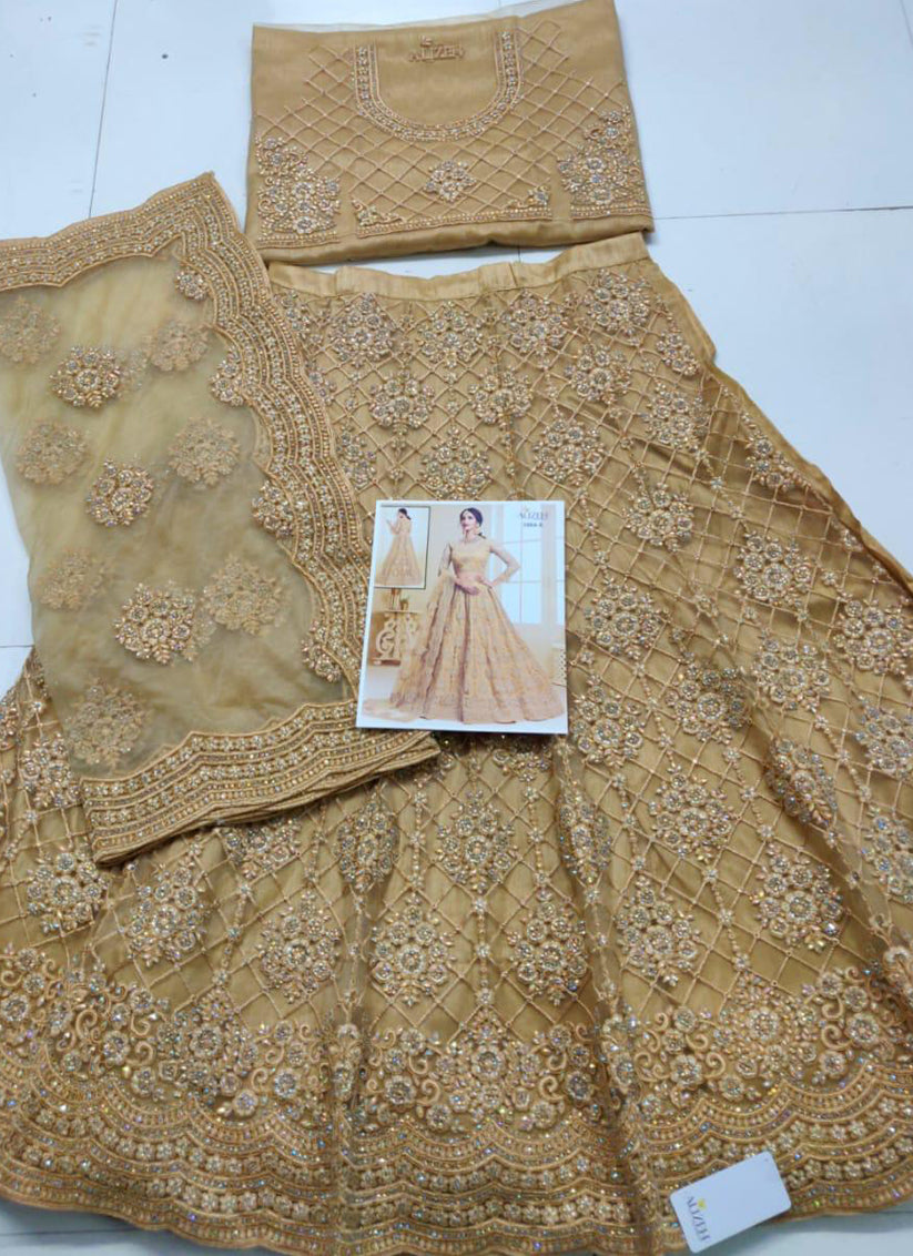 Golden Net Embroidered Bridal Lehenga Choli