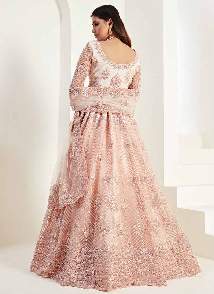 Blush Pink Net Embroidered Bridal Lehenga Choli