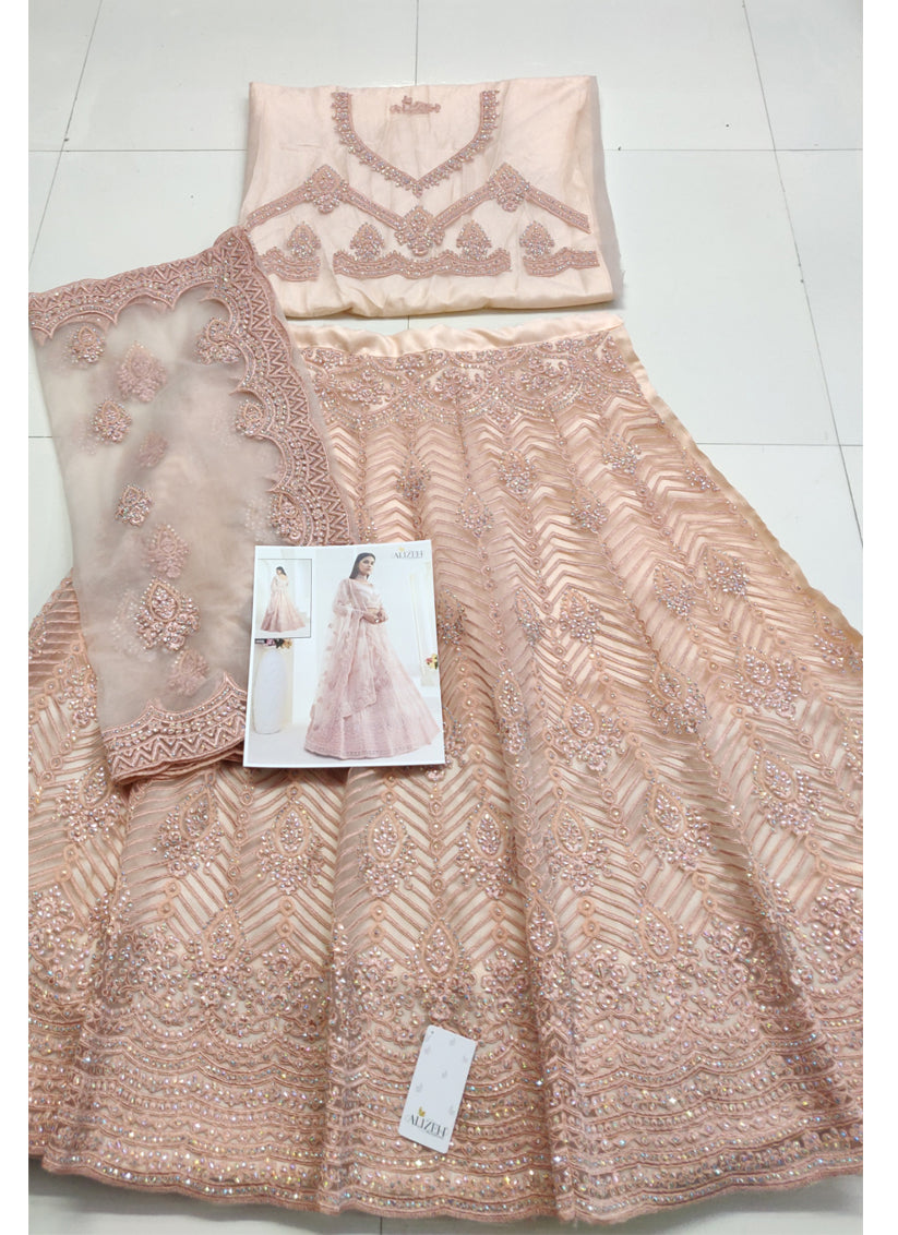 Blush Pink Net Embroidered Bridal Lehenga Choli
