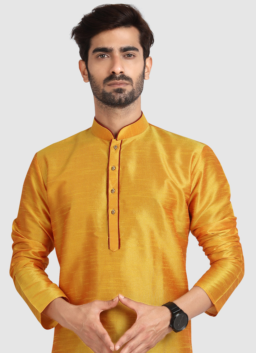 Golden Art Silk Ready Made Mens Kurta Pyjama Set