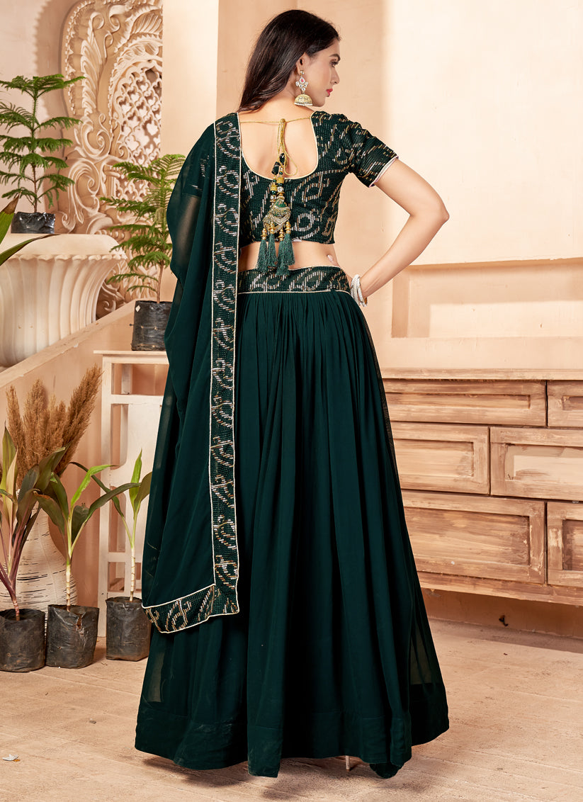 Pine Green Georgette Sequined Lehenga Choli