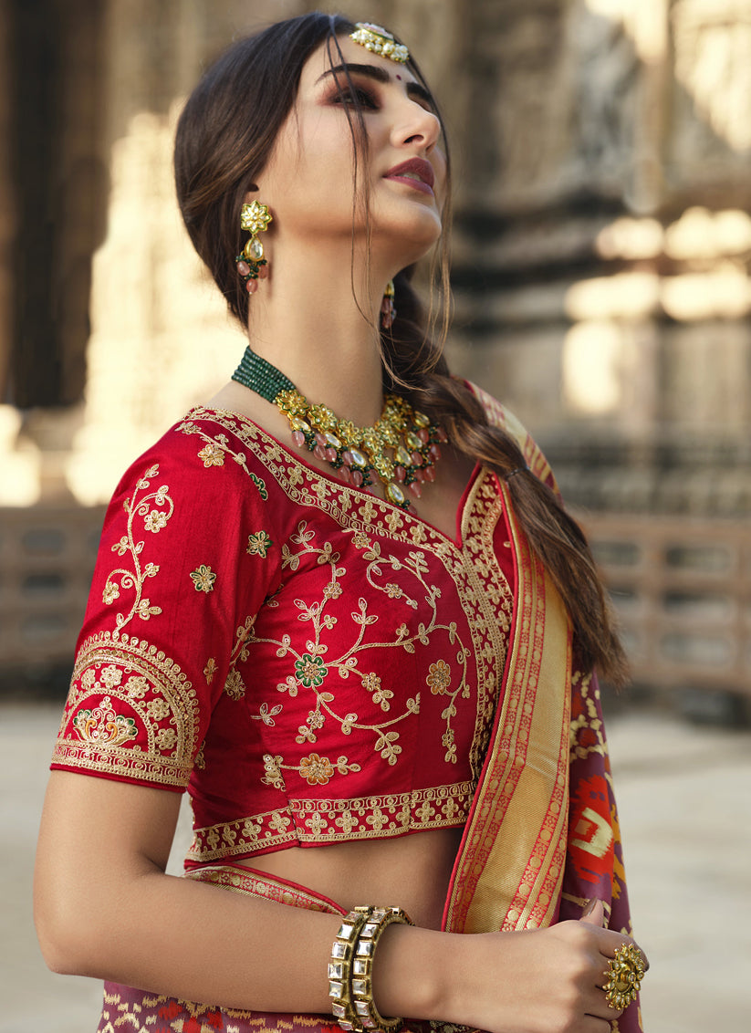 Burgundy Silk Weaving Saree with Embroidered Blouse