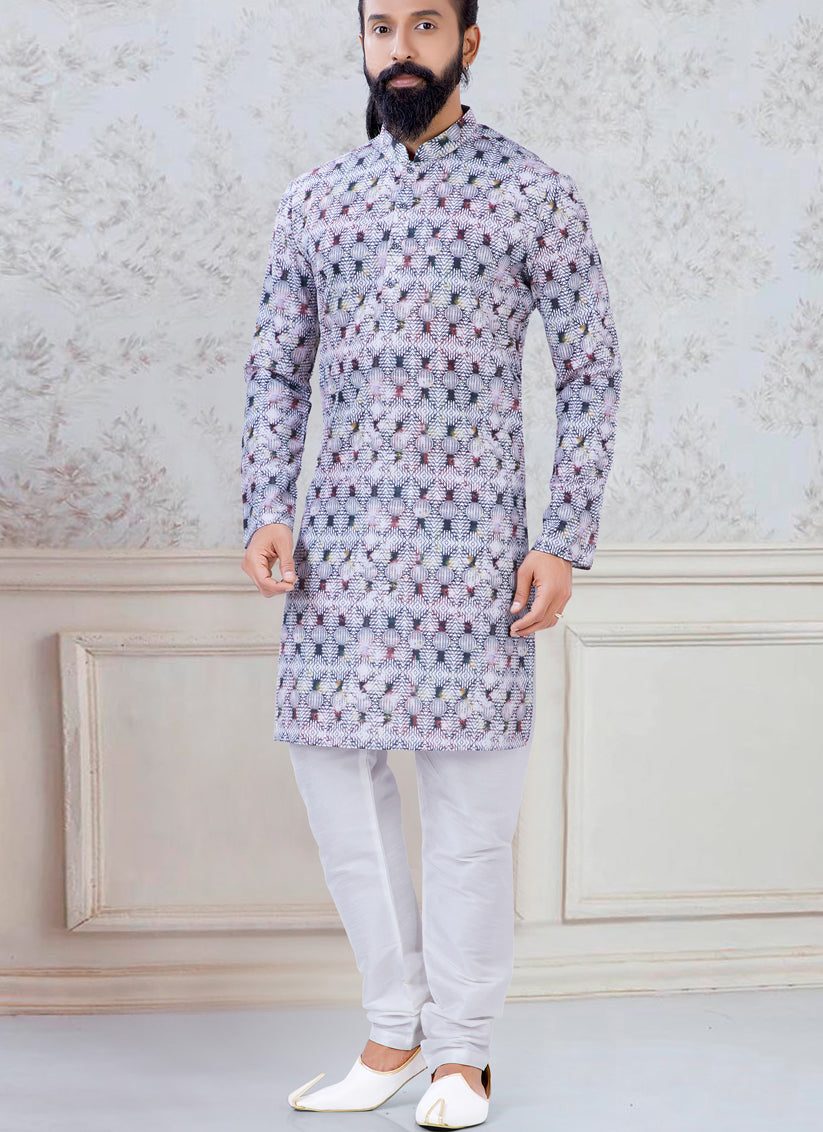 Grey Silk Mens Kurta Pyjama Set