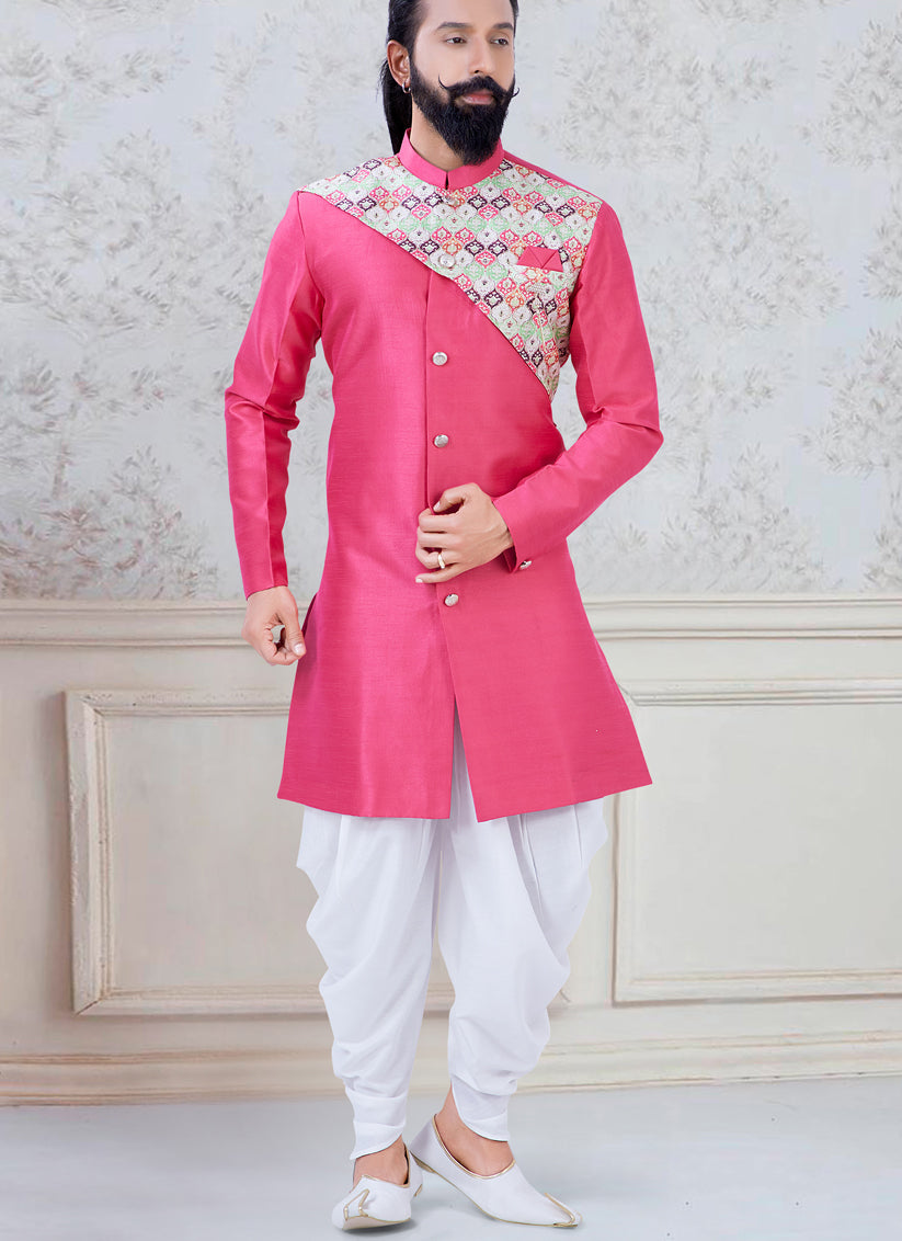 Rani Pink Silk Mens Indo Western