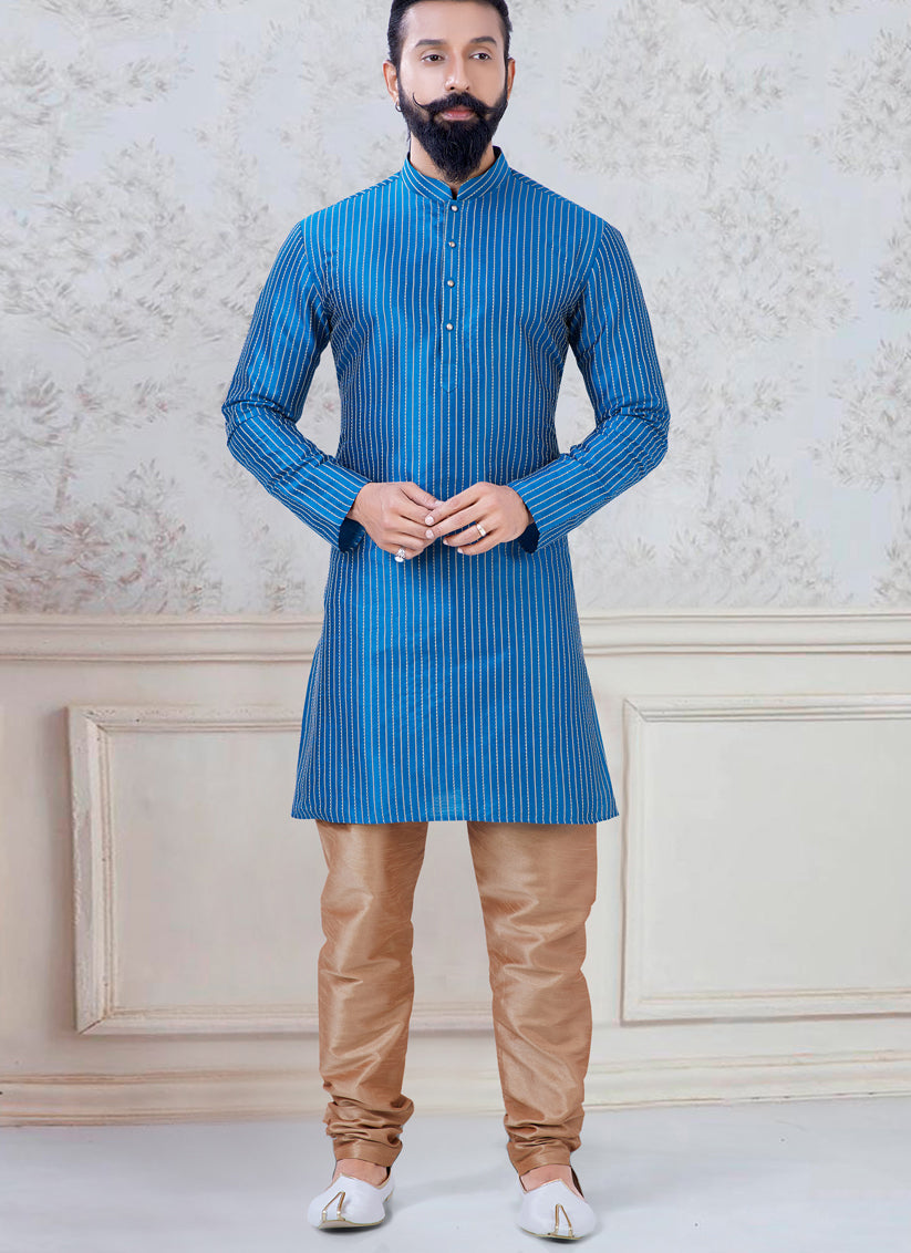 Sky Blue Silk Mens Kurta Pyjama Set