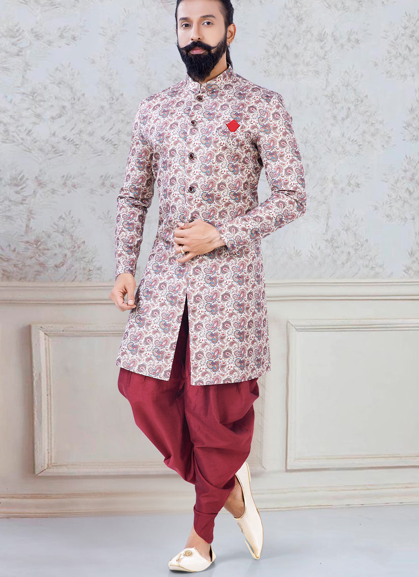 Grey Jacquard Mens Indo Western