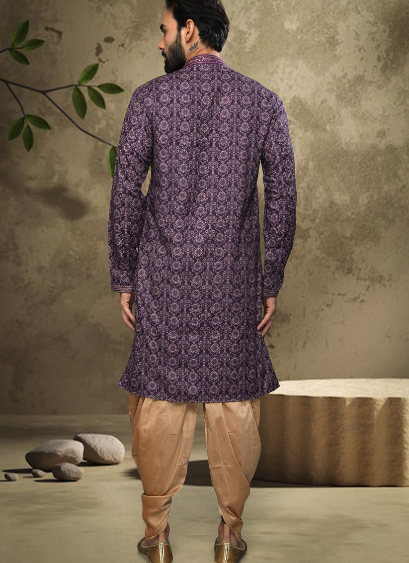 Plum Handloom Cotton Mens Kurta Pyjama Set