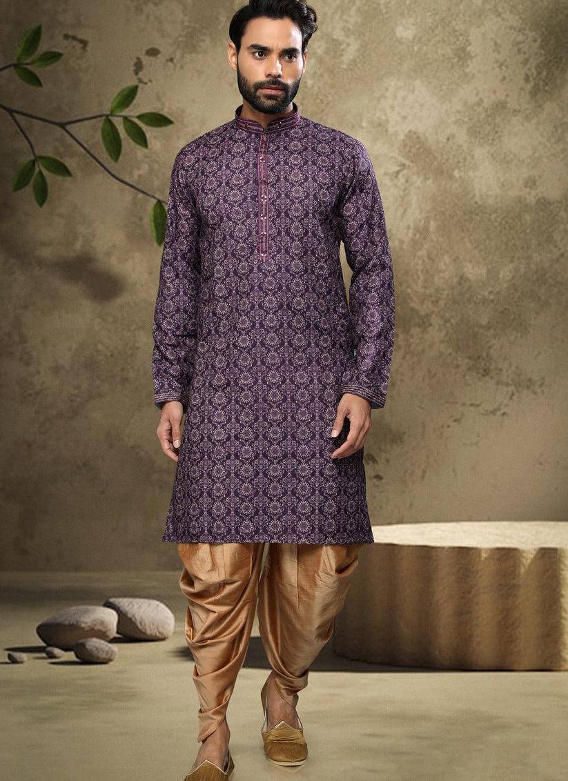 Plum Handloom Cotton Mens Kurta Pyjama Set
